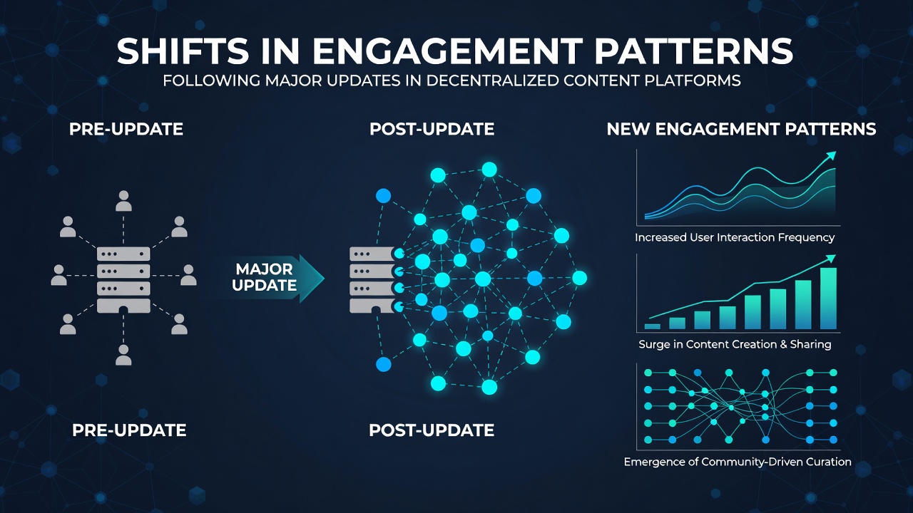 Chart illustrating user retention and interaction changes across decentralized networks post-update