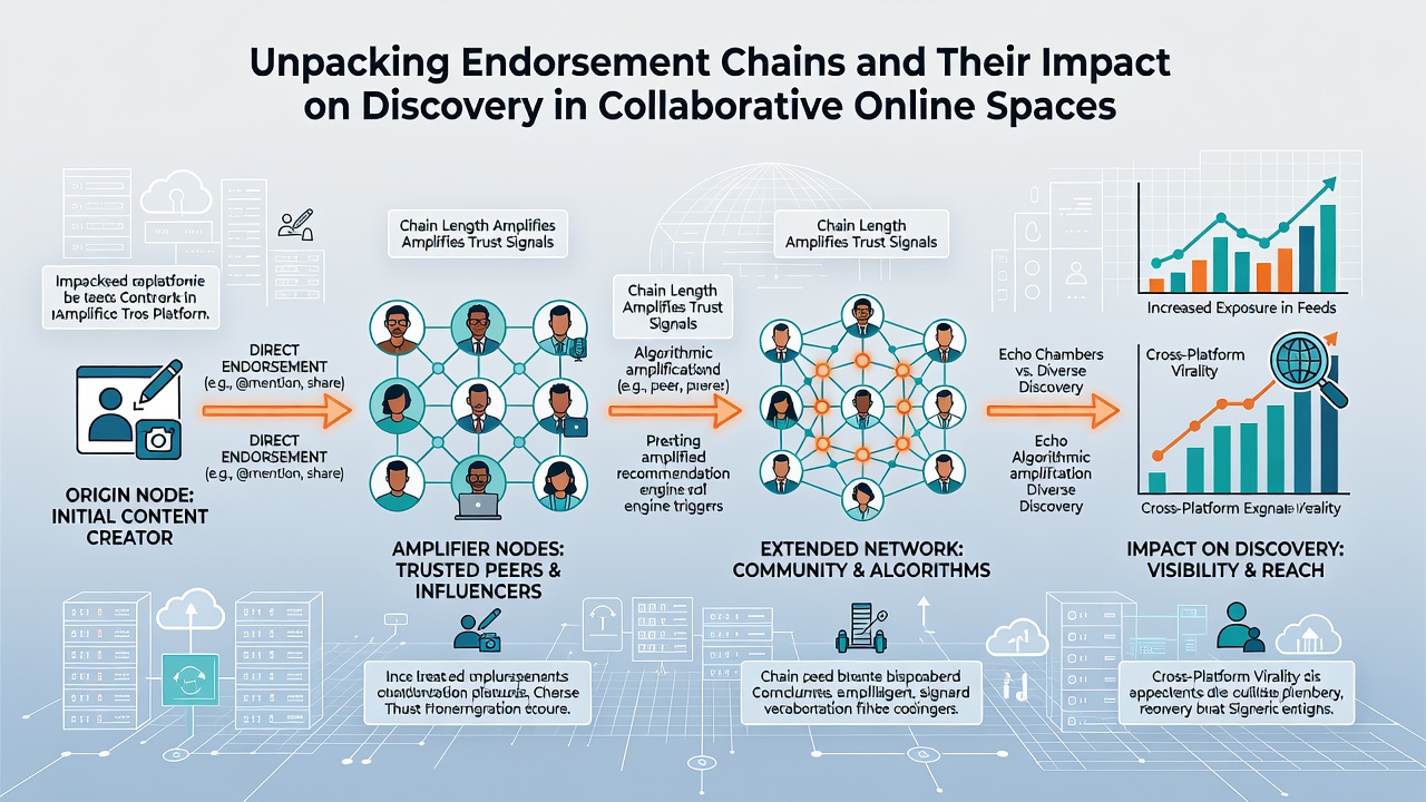 Visualization of how endorsement chains alter visibility rankings in shared digital workspaces
